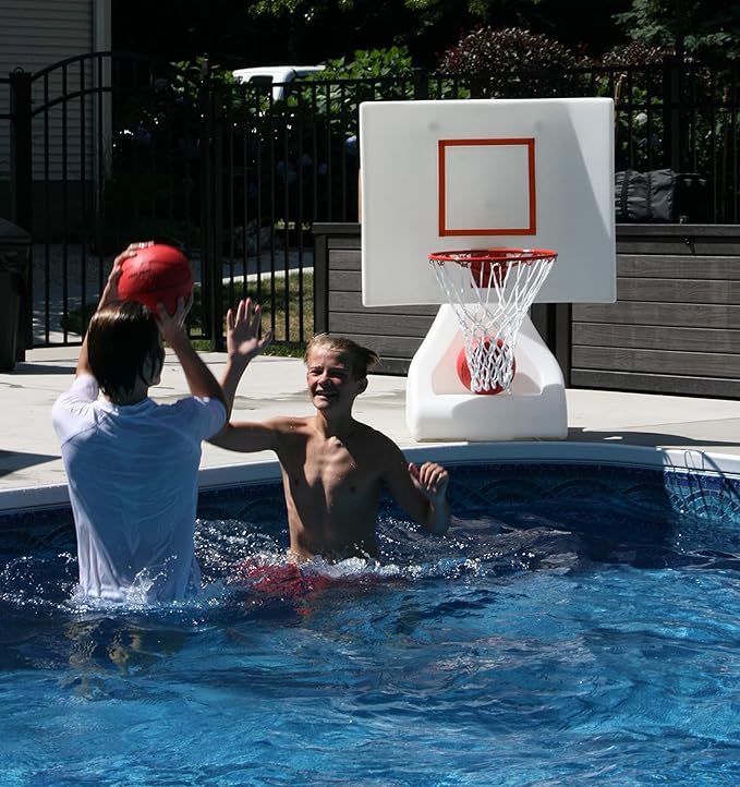 Pool Shot Rock The House Poolside Freestanding 15" Diameter Basketball Hoop, Includes 2 Waterproof Vinyl Basketballs, White