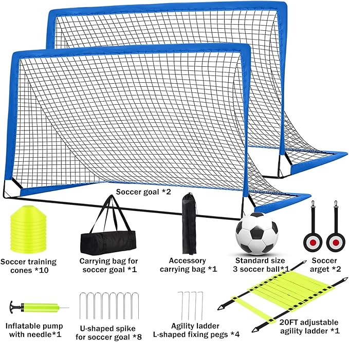 6x4 FT Kids Soccer Goals for Backyard - 2 Pack Soccer Nets, Portable Pop Up Goal Set with Training Mat, Cones, Target & Ball - Soccer Training Equipment Gift for Boys/Girls Ages 3-12