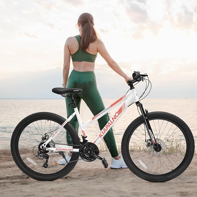 24 26 Inch Women Girls Mountain Bike, Disc/V Brakes 21 Speeds Women Bike, Sturdy Steel Frame and Suspension Fork, Stylish Adult and Teens Bicycle for Urban Trail Snow Commuter