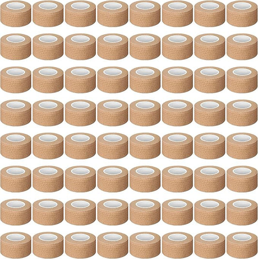 Treela 64 Pack 1" x 5 Yards Self Adhesive Cohesive Bandage Wraps, Elastic Breathable Athletic Tape, Flexible Self Adherent Bandage Rolls for Wrist, Ankle, Fingers, Sports & Pets (Beige)