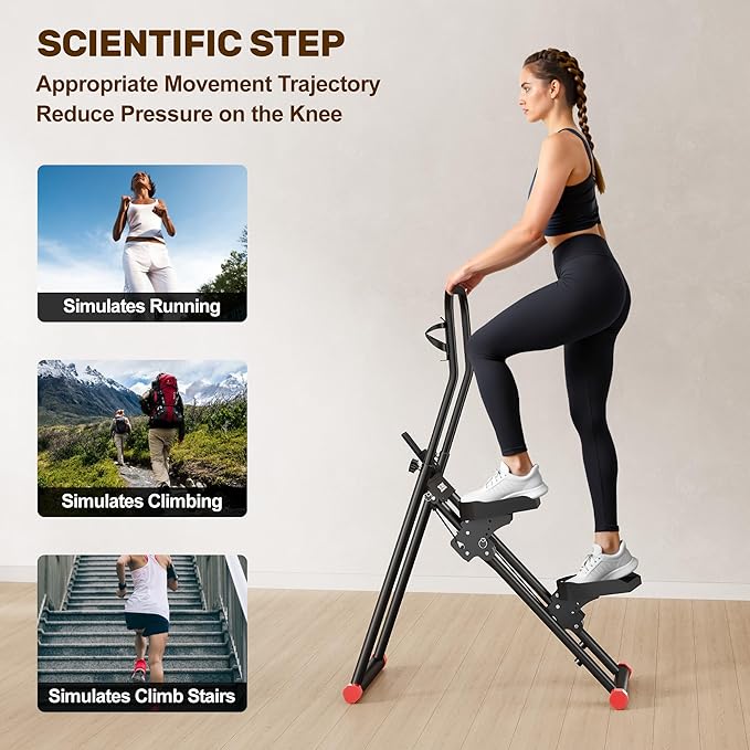 Stair Stepper for Home Gym Exercise, Compact Folding Cardio Exercise Climber for Full-Body Workout, Vertical Climber Machine, Extended Step Range