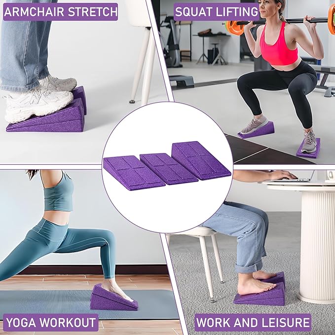 Slant Board Squat Wedge for Calf Stretching,3 Pcs 12" x 6.3" Foot Stretcher Balance Board for Plantar Fasciitis, Adjustable Foam Slant Board Wedge Great for Exercises