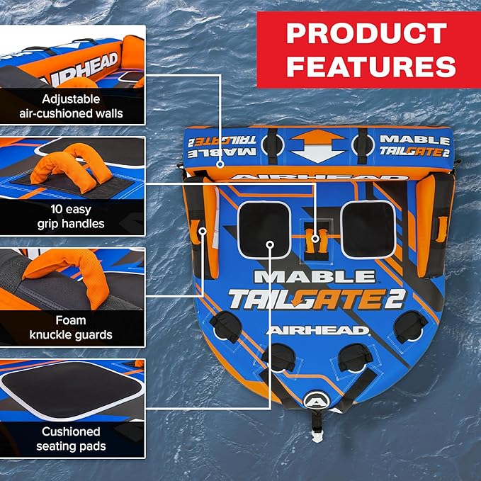 Airhead Mable Inflatable Towable Tube, 1-4 Rider Models, Dual Tow Points, Full Nylon Cover, EVA Foam Pads, Patented Speed Valve, Boat Tubes and Towables