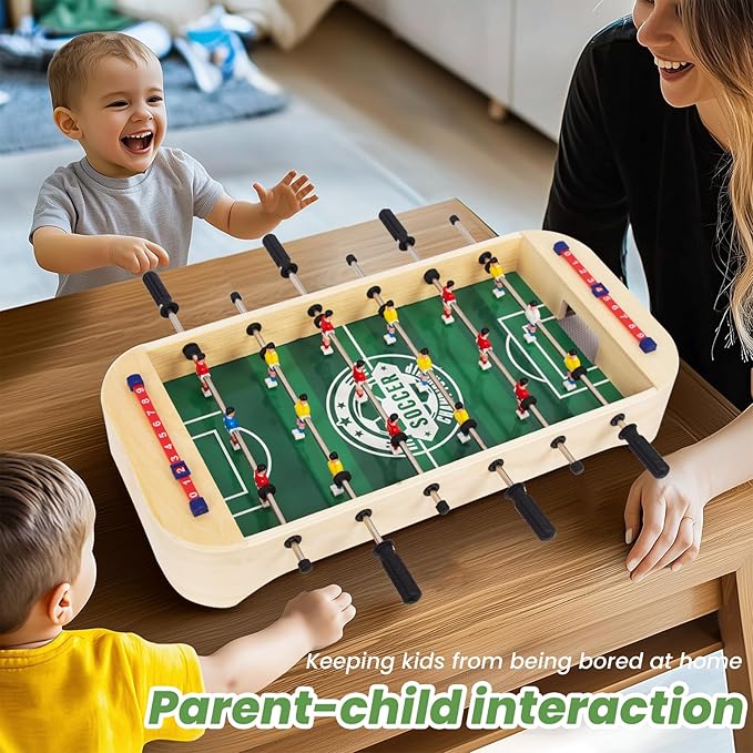 4-in-1 Multifunction Tabletop Football Table- Portable Mini Table Football/Soccer Game Set with Bowling Curling and Fast Sling Puck Game for Adults and Kids