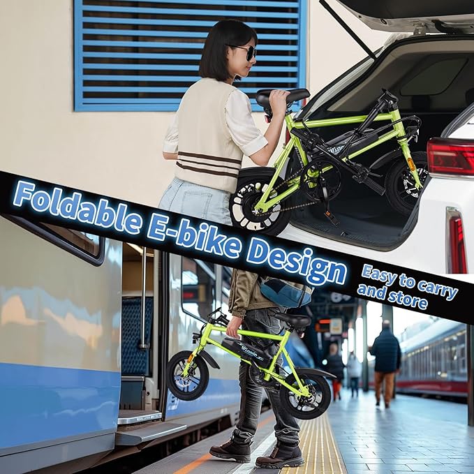 Winado Electric Bike for Adults, 14" Folding Electric Bicycle 450W Motor with Dual Disc Brakes, Max Range 25Miles(Pedal-Assist) & Speed 15.5MPH, Foldable Commuter City Ebike for Adults/Teens