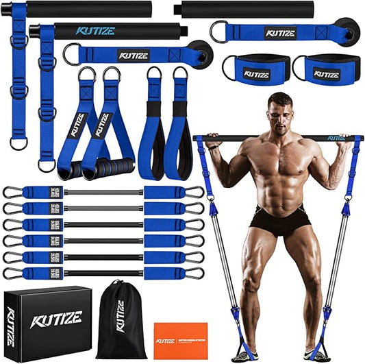 Pilates Bar Kit with Resistance Bands, Heavy Duty Pilates Equipment for Men, Strength Training Bar for Legs, Hip, Back, Arm, Abs, Chest, Shoulders, Portable Home Gym Full Body Workout Equipment