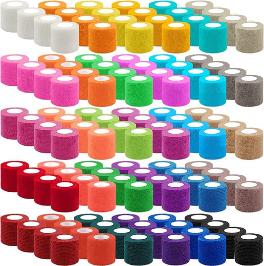BQTQ 120 Rolls Self Adhesive Bandage 2 Inch Self Adherent Wrap Colored Tape Sticky Athletic Wrap for Sports Vet Wrist Ankle Sprains (Rich Color)