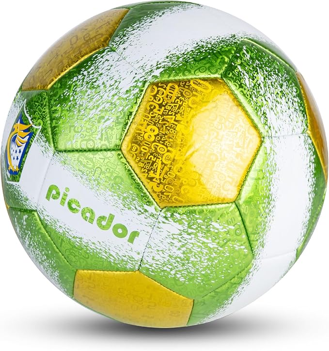 Size 4 Soccer Balls, Laser Leather Soccer Ball for Sport Training & Match Play - Vibrant Soccer Balls Gift Set with Pump for Kids and Youth