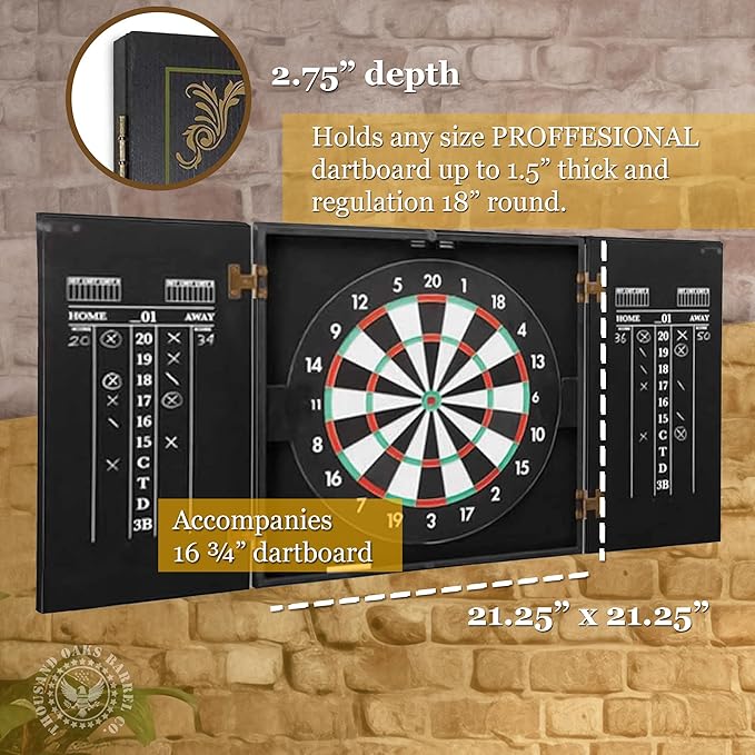 THOUSAND OAKS BARREL CO. | Personalized Dartboard & Cabinet Set with 6 Steel Tip Darts