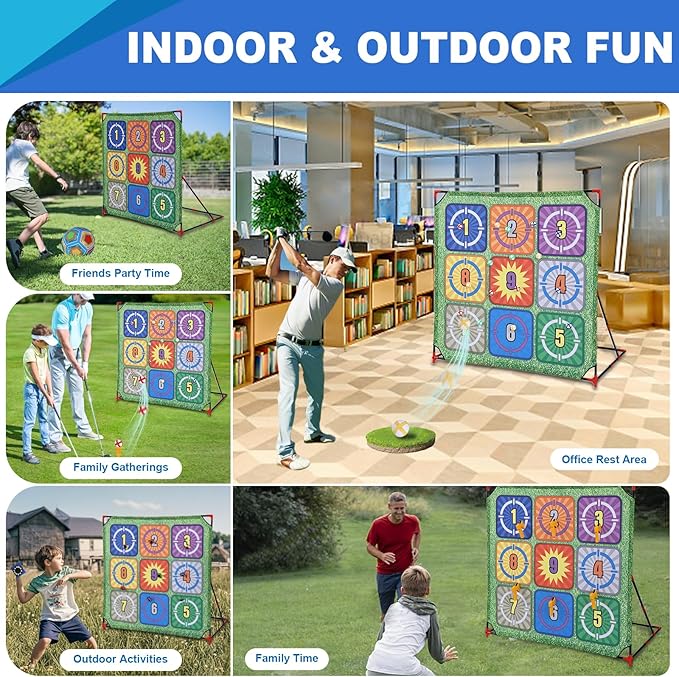 Soccer Games Set, 4-in-1 Carnival Games,-Battle Golf & Bean Bag Toss & Axe Throwing.Family Soccer Game with Various Accessories,Outdoor Games for Kids and Family