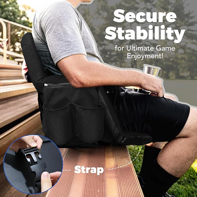 Extra Wide Stadium Seats With Back Support 2 Pack, Exclusive "Sofa Style" Design Thick Bleacher Chairs With Back and Cushion, 6 Reclining Positions - Ultimate Comfort for Sports Events (Black, 25")