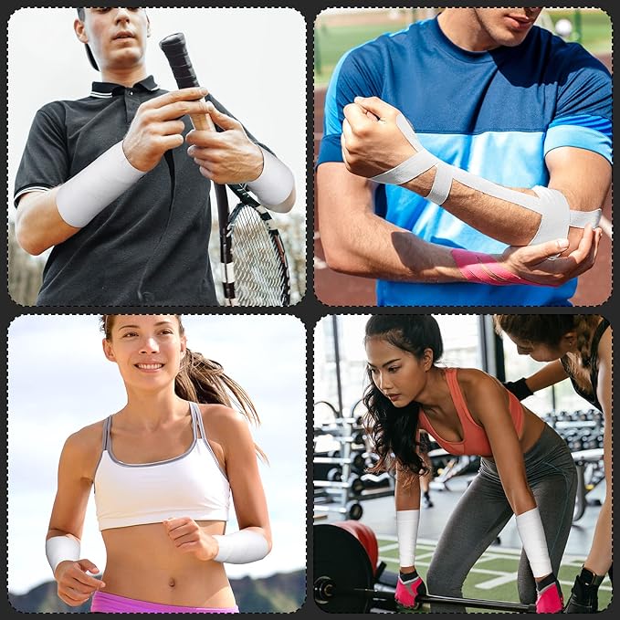 Hoolerry 12 Rolls 130 Yard Athletic Sports Tape Pre Wrap Very Strong Easy Tear No Sticky Residue Tape for Fingers Ankles Wrist Injury Wrap, Football Baseball Hockey Soccer(1.5 in,White)