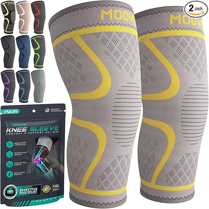 Modvel Compression Knee Brace for Women & Men - 2 Pack Knee Brace for Women Running Knee Pain, Knee Support Compression Sleeve, Workout Sports Knee Braces for Meniscus Tear ACL & Arthritis Pain Relief