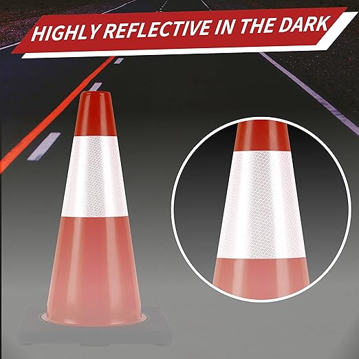 Traffic Cones 18 inch 6 Pack Heavy Duty Safety Cones Orange with Reflective Collars Fit Parking Lot,Driveway Road Traffic Control Construction Sport Cones