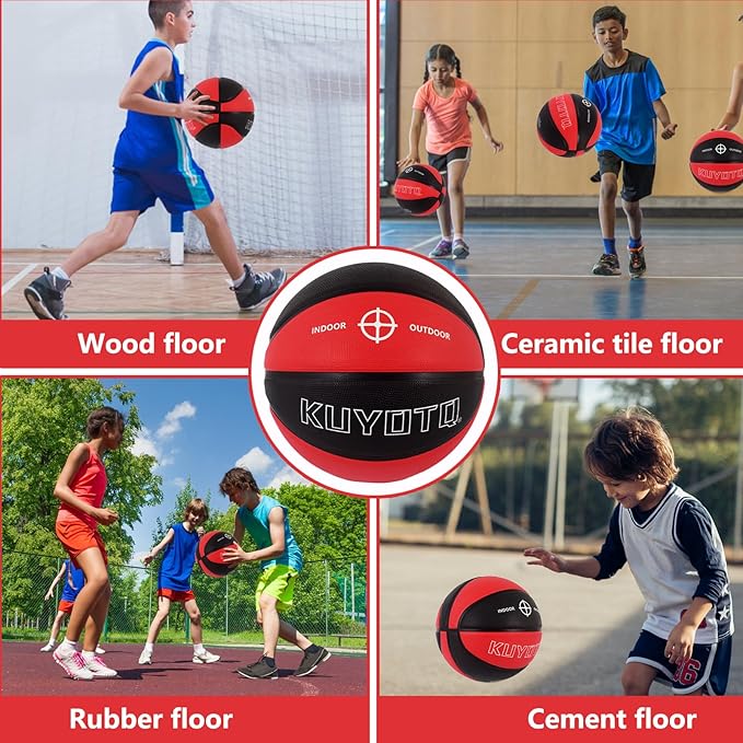 KUYOTQ Kids Toddler Youth Adult Size 3/4/5/6/7 Basketball 22/25.5/27.5/28.5/29.5" Thickened Rubber or Faux Leather Basketball for Boys Girls (Deflated)