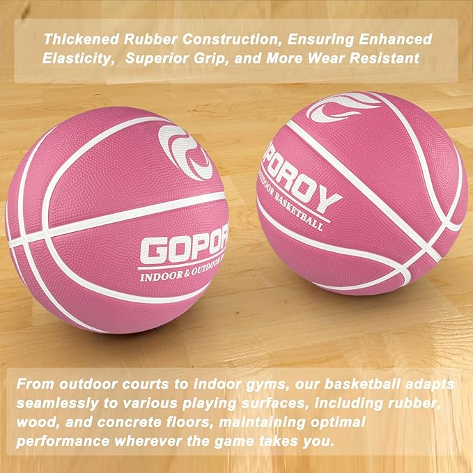 Size 5(27.5") Youth Premium Rubber Basketball for Kids Indoor Outdoor Basketball with Needle, Pump and Carry Bag