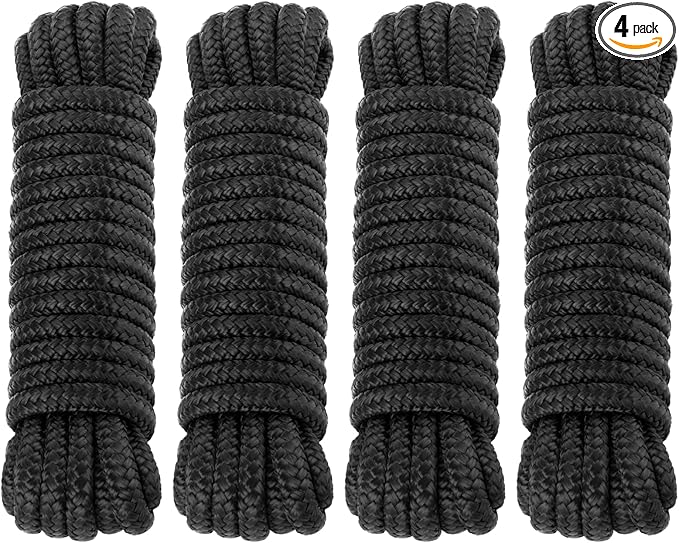 Premium Marine-Grade Dock Lines - 4 Pack 3/8" x 20' Strength-Tested Double Braided Nylon Boat Ropes with 12" Security Loops | Heavy-Duty Docking & Mooring Rope