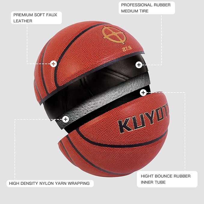 KUYOTQ Kids Toddler Youth Adult Size 3/4/5/6/7 Basketball 22/25.5/27.5/28.5/29.5" Thickened Rubber or Faux Leather Basketball for Boys Girls (Deflated)