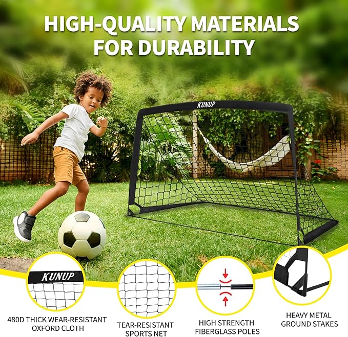 2 Pack Kids Soccer Goal for Backyard Set 5x3FT Portable Pop Up Soccer Net Training Equipment with Soccer Ball, Training Dice Mat, Cones and Carry Bag for Youth Toddler Teams Indoor Outdoor Sport Game