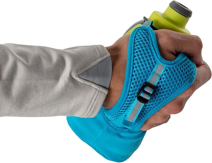 Nathan Running Handheld Water Bottle Adjustable No-Grip Quick Squeeze Lite Hand Strap. 12 oz Insulated Water Bottle. Reflective Hydration