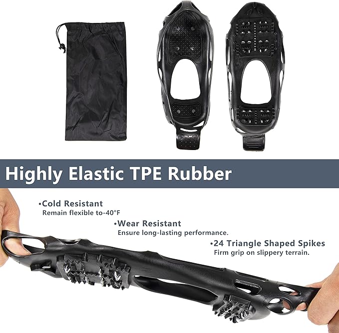 Snow Shoe Grip for Hiking on Snow and Ice, Heavy Duty Traction Aid with Steel Spikes (1 Pair)