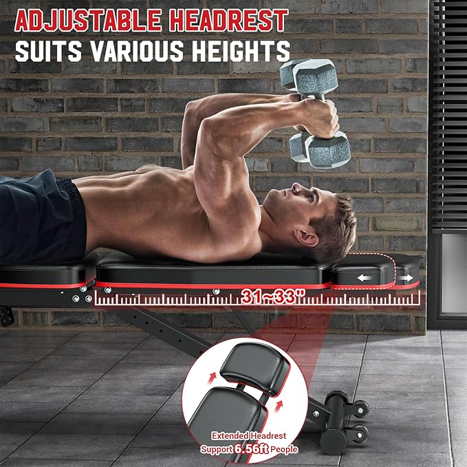 XDDIAS Workout Bench, Adjustable Weight Bench with Leg Extension and Leg Curl, Extended Headrest, 900LBS Preacher Curl Bench Incline Decline Flat Workout Bench for Home Gym Full Body Exercise