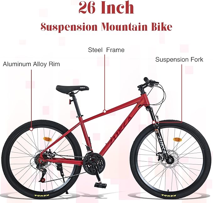 Mountain Bike 26 inch 24 Speed Dual Disc Brake MTB Front Suspension Fork Mountain Bicycle for Adult Men Women Outdoor Cycling
