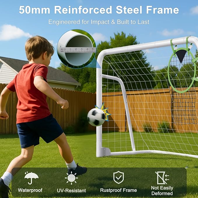MOPHOTO 6x4/8x6/10x6.5/12x6/16x7ft Soccer Goals for Backyard, Foldable Steel Soccer Goal with 6 Cones, Weatherproof Soccer Goal for Teens/Adults Practice Training