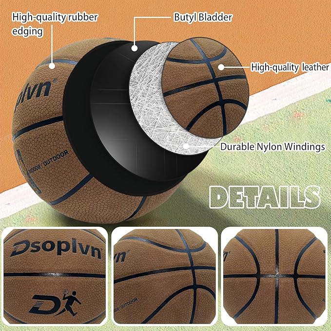 Size 7 Basketball Official Game Ball- Non-Slip,Wear-Resistant,High Bounce,29.5 Inch Indoor/Outdoor Leather Basketballs for Men & Youth, Perfect Grip & All-Weather Performance