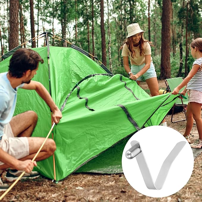 HARFINGTON Single Button Kayak Paddle Snap Spring Clip Spring Steel V Shaped Solid Lift Telescopic Locking Tube Pole Clips for Umbrella Camping