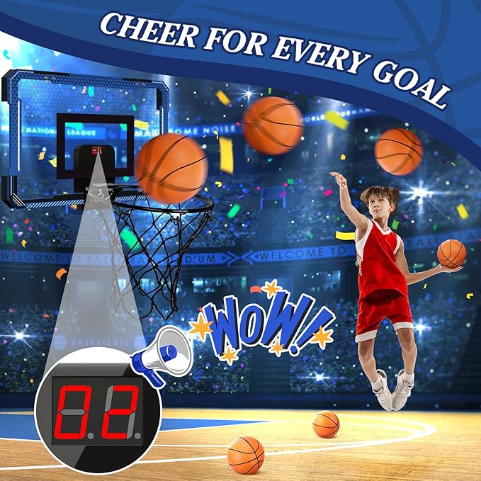 Indoor Mini Basketball Hoop for Door - Over The Door Basketball Mini Hoop with Scoreboard & 3 Balls, Foldable Basketball Hoop for Wall & Room Basketball Toy Gift for Boy Kids Teens