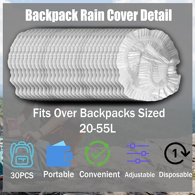 30pcs Backpack Rain Cover Waterproof - Disposable Lightweight Backpack Cover for Outdoor Hiking Air Travel for 20-55L