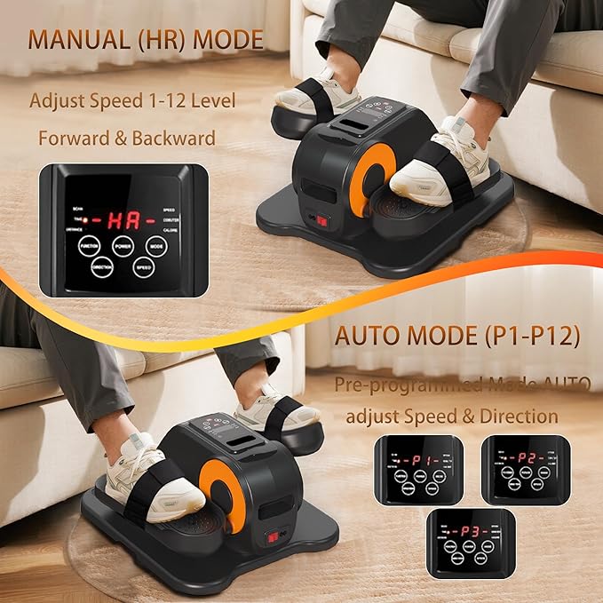 Under Desk Elliptical Machine, Elliptical Leg Exerciser for Seniors w/Remote, Electric Elliptical Exerciser as Seen on Tv, 12 Speed Levels, Manual & Auto Mode, Seated Pedal Exerciser for Home