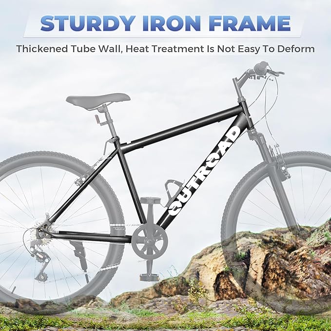 Outroad 26 Inch Mountain Bike, 7/21-Speed/High-Carbon Steel/Aviation Grade Frame, Dual Disc/V Brake, Adjustable Ergonomic Seat Bicycle for Men Women Adult, Quick Assembly in 20 Minutes