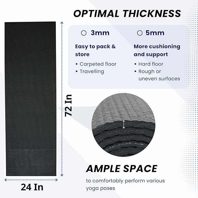 Everyday Yoga Deluxe Mat - 72"L x 24"W Non Slip Exercise Mat, Anti-Tear, 3-5mm Thickness for Yoga, Pilates & Floor Workouts