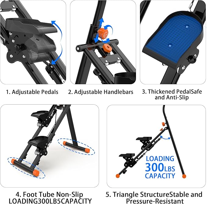 Stair Stepper for Home, Folding Vertical Climber Workout Machine for Full-Body Exercise Stair Stepper with Stable Frame Adjustable Handlebar & Pedals