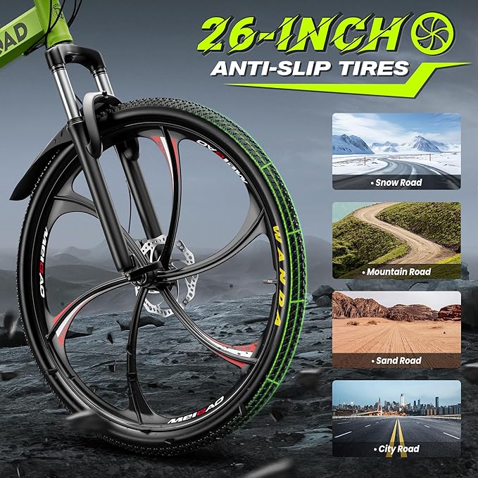 Betterland 26 Inch Folding Mountain Bike, 21 Speeds Full Suspension Foldable Bikes, Dual Disc Brake, High Carbon Steel Frame and Non-Slip Quick Release tire Bicycle for Adult