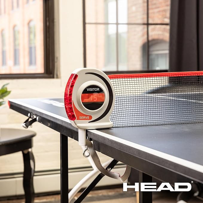 HEAD Easy Setup Ping Pong Table with Electronic Scorer - Junior Folding Table Tennis Table for Easy Storage - Game Room Table Includes 2 Paddles and Balls