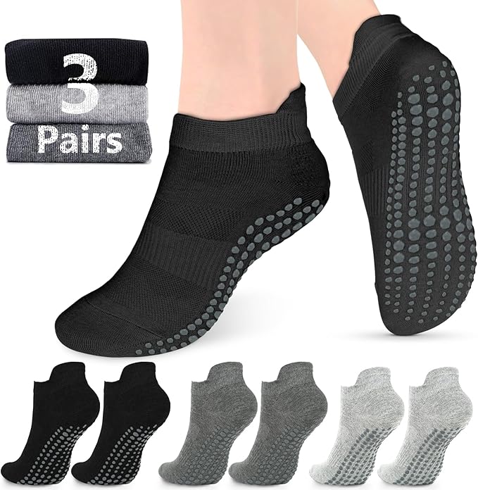 AURUZA Grip Socks for Women Men Pilates Grip Socks Non Slip Yoga Sock with Grips for Barre Barefoot Hospital Grippy Sock