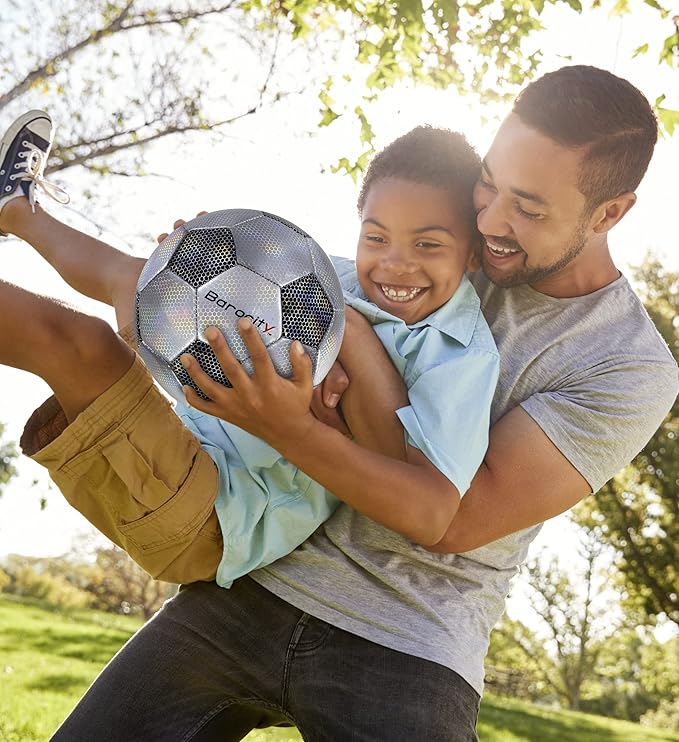 Soccer Ball - Premium Boy and Girl Official Match Ball with Cool Reflective Iridescent Rainbow Hex Pattern, Durable, Indoor, Outdoor, Training, Practice, Playtime and Games