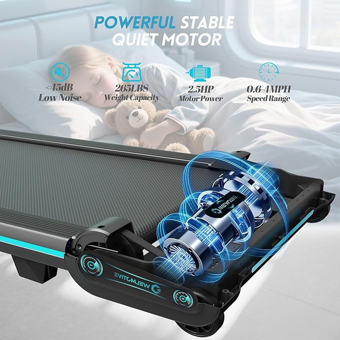 Treadmill with Auto Incline Walking Pad Underdesk for Home Office Potable Compact Running Machine Jogging Caminadora para Casa Up to 13% 6 Levels with Remote Control Indoor Fitness Black