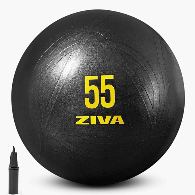 Ziva Anti Burst Core Fitness Exercise Ball - Professional Grade Slip Resistant Yoga Ball for Stability Balance - Includes Hand-Pump - Multiple Sizes Colors, 55-75cm