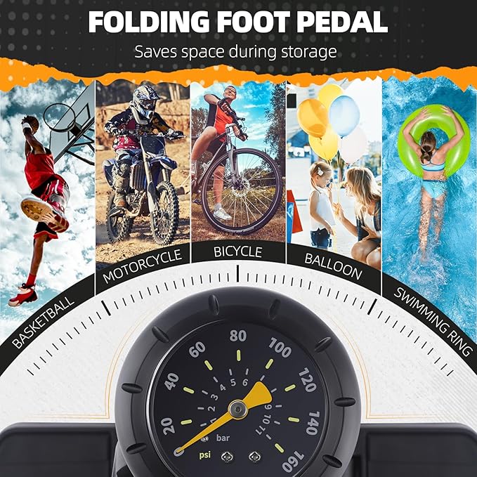 Bike Floor Pump, Bikes Pump with Gauge,Bicycle Air Pump with High Pressure 160 Psi, BikeTire Pump with Presta Schrader Valves,Portable Hand Pump Bike, Fits Road Bikes MTB E-Bike, Ball