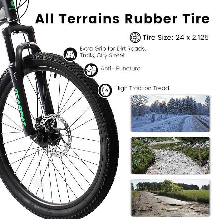 Trail-Ready 24 Inch Mountain Bike, 21-Speed Drivetrain with Gear Indicator Lever, Durable High Carbon Steel Frame, Ideal for Off-Road Exploration