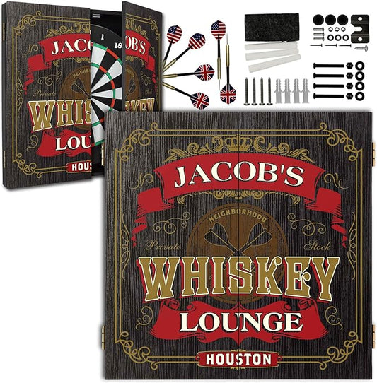 THOUSAND OAKS BARREL CO. | Personalized Dartboard & Cabinet Set with 6 Steel Tip Darts