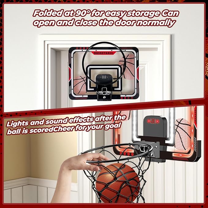 Mini Basketball Hoops - Indoor Over The Door Mini Hoop with Scoreboard & Ball Sets, Perfect Game Accessory for Teens and Adults Bedroom + Office, Basketball Hoop Toys for 8 9 10 11 12 Boys Girls