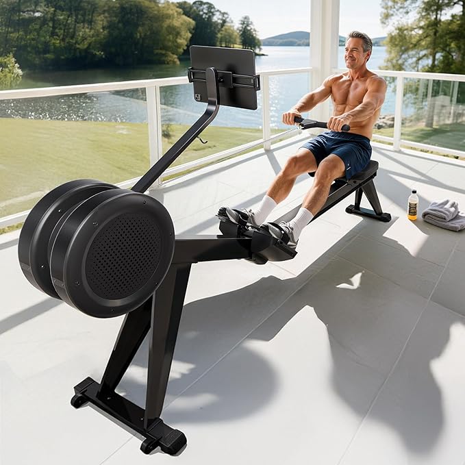 YOSUDA Air Magnetic Rowing Machine for Home, Dual Air & Magnetic Resistance with 8-Level, Smart APP, Rotatable Device Holder, Ergonomic Seat, and Easy Storage