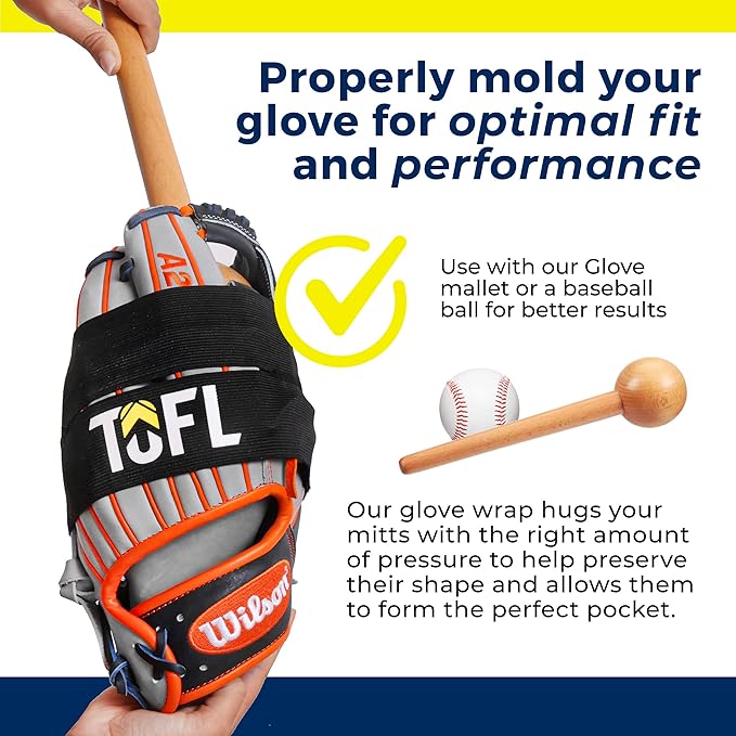 TOFL Baseball Glove Wrap | Premium Elastic Band for Perfect Glove Shape, Break-in & Maintenance | Shape Locker for Menâs & Womenâs Softball, Adult & Youth Baseball Mitts, Fits Big & Small Sizes
