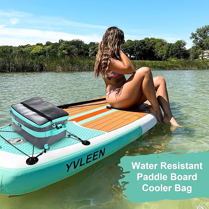YVLEEN Waterproof Paddle Board Cooler, SUP Cooler Durable PVC Material Paddle Board Deck Bag with Mesh Top Pocket, Adjustable Straps, Super Capacity for Stand-Up Paddleboard and Kayak Accessories