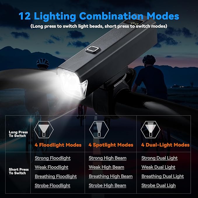 2 Packs Bike Light Set Super Bright Focus Adjustable Front Headlight and Rear LED Mountain Bicycle Light, Mount Included JB866